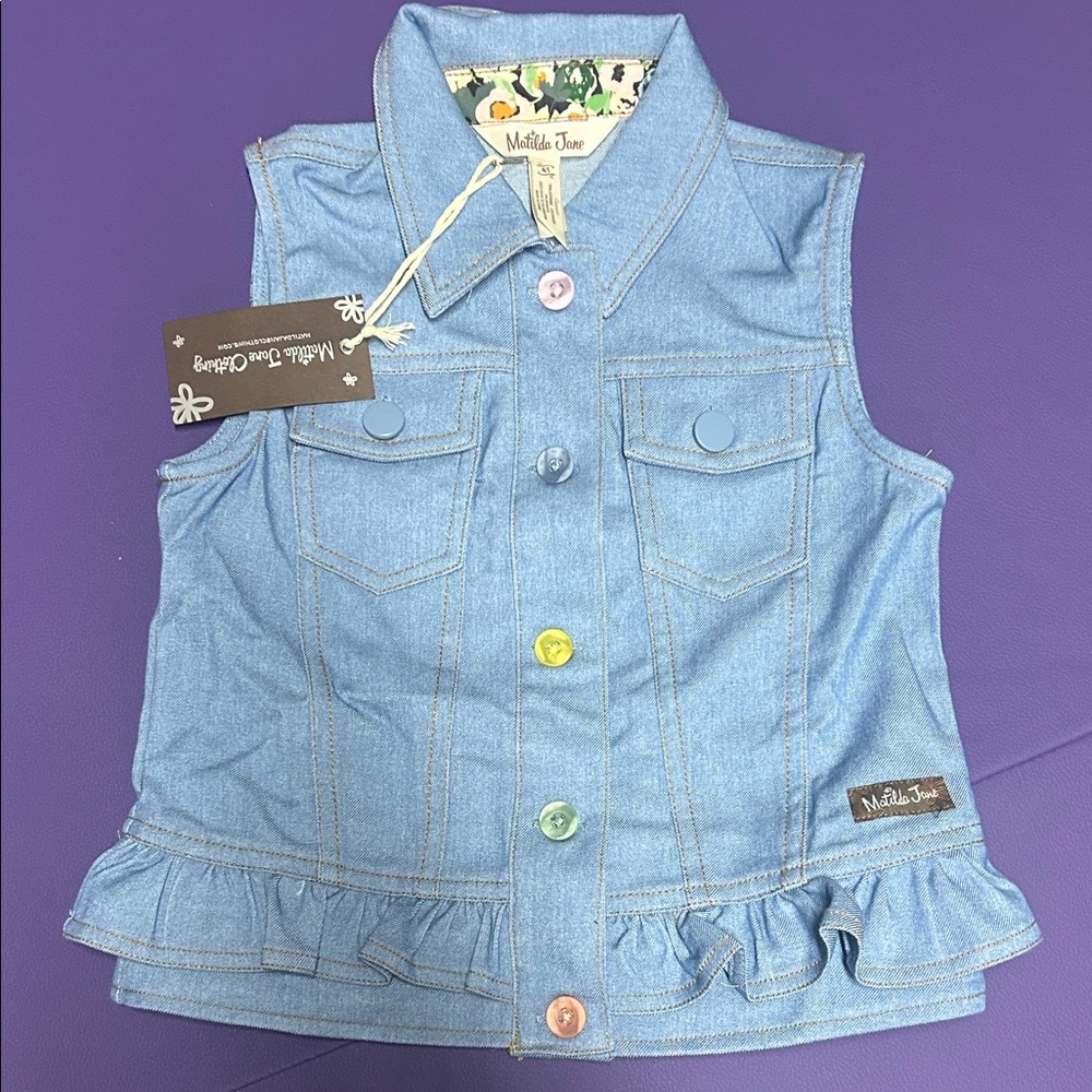 Matilda Jane Light Blue Kids Vest with Colorful Buttons